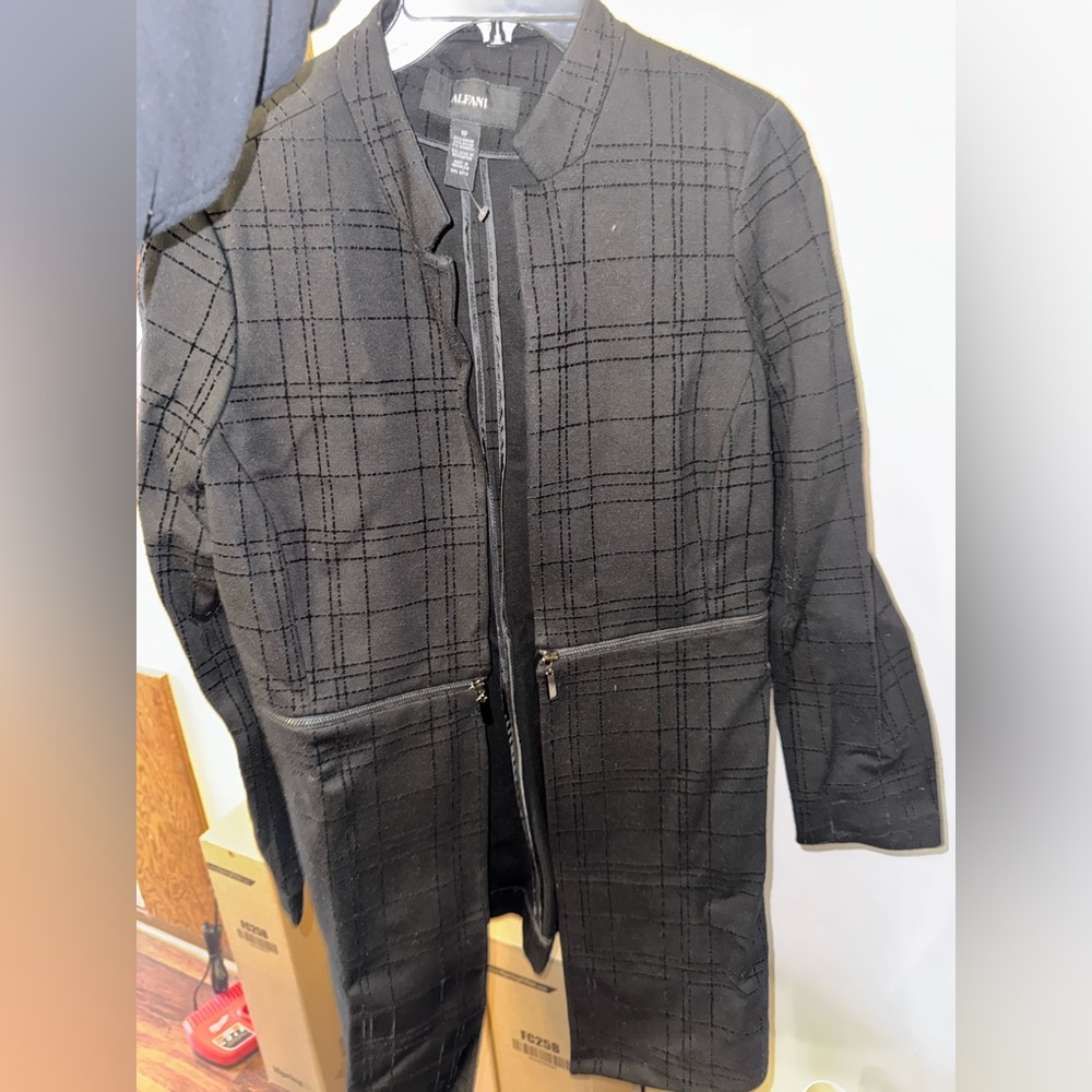 Alfani Black Checkered Trench Coat
